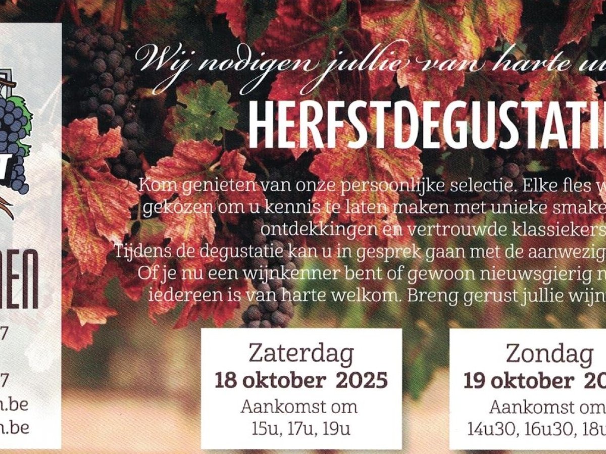 UITNODIGING HERFSTDEGUSTATIE 18 EN 19 OKTOBER 2025