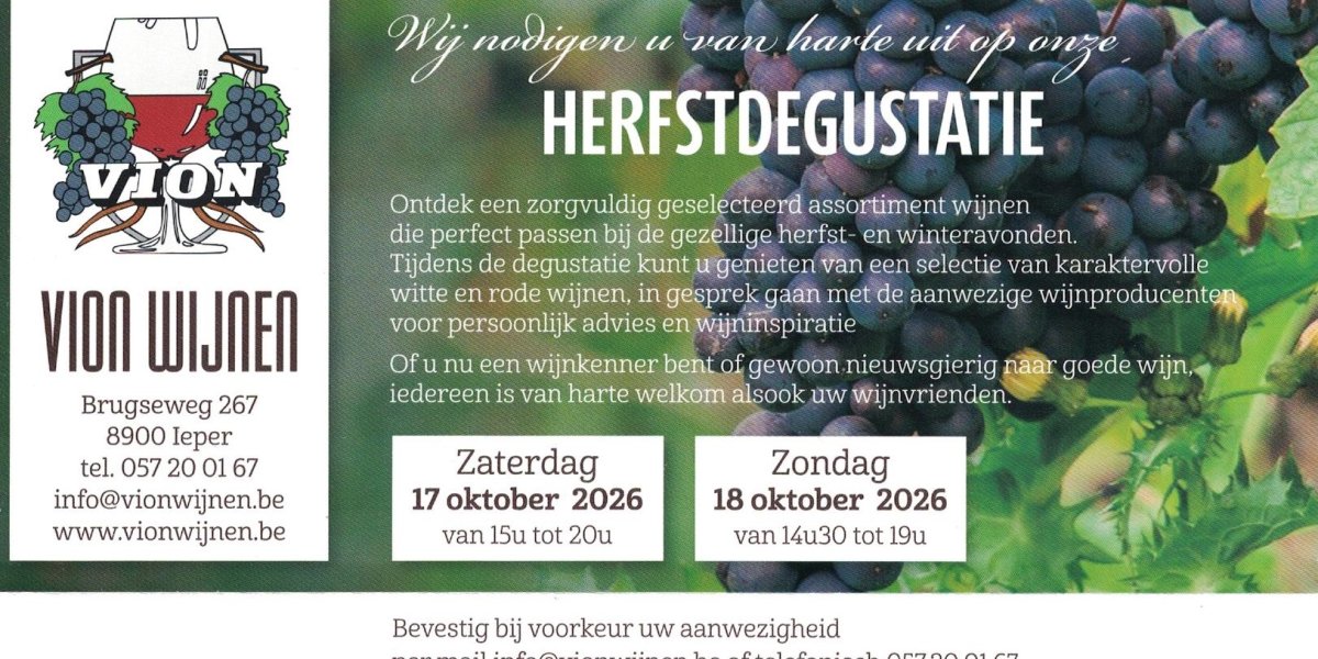 UITNODIGING HERFSTDEGUSTATIE 17 EN 18 OKTOBER 2026